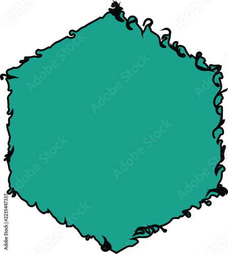 A vivid teal hexagon geometric shape with a distressed rough edge design element white background graphic asset set polygon art