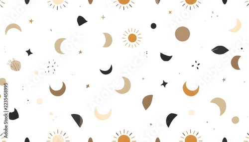 Minimal Sun Moon and Crescent Geometric Seamless Pattern