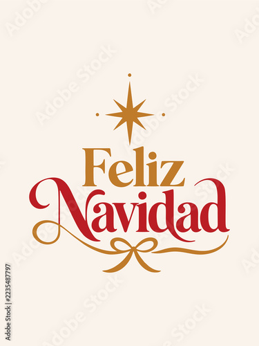 Obraz na plátně Tarjeta de Feliz Navidad con tipografía elegante, estrella decorativa y ornament