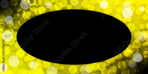 Abstract yellow bokeh background with a central black oval frame for text