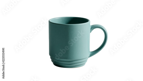 Obraz na plátně Matte teal ceramic coffee mug with ribbed base and ergonomic handle