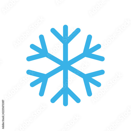 Snowflake icon flat vector illustration isolated on white background representing symbol for winter weather and freezing temperature