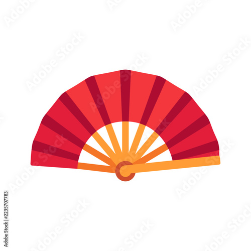 Fotografie Folding fan icon with pleated leaf and radial ribs, flat illustration