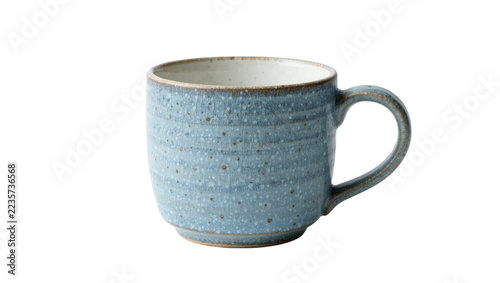 Fotografie Blue speckled ceramic mug with handle, isolated on transparent background