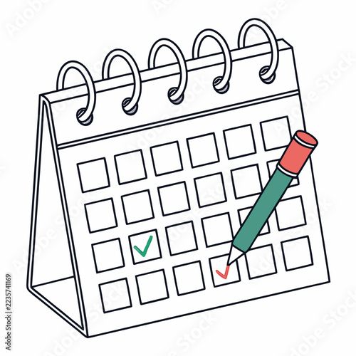 Desk calendar with check marks and pen for planning tasks  