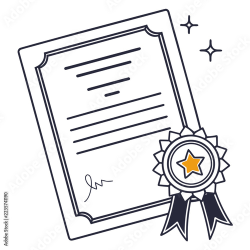 Certificate with ribbon and star emblem on a white background  