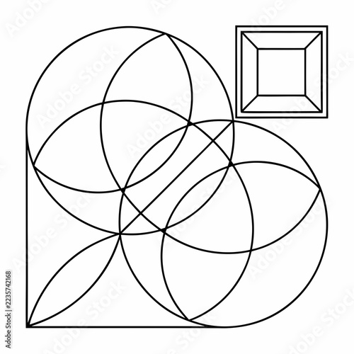 Geometric shapes in heart and square with intersecting circles  