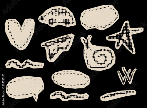 Imperfect Paper Cut Out Dotted Sticker. Scribble Pen Line Drawn Application Symbol Collection. Cartoon Vintage Irregular Edged Paper Sticker Set. Childish Funny Hand Drawn Collage Graphic Design 
