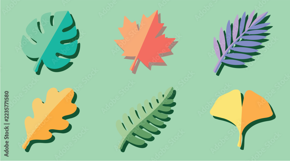 Fototapeta premium Colorful Leaf Pattern Set in Gradient Shades