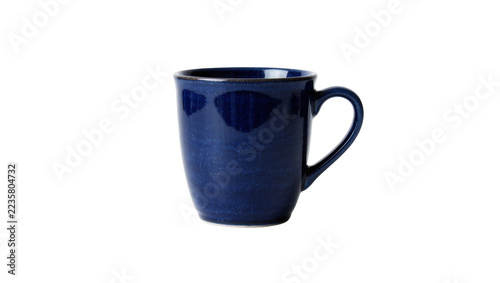 Obraz na plátně Glossy dark blue ceramic mug with handle, isolated on transparent background