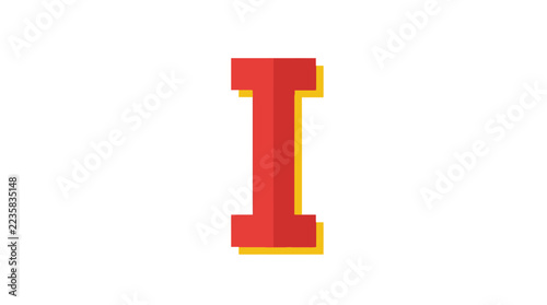 Modern Uppercase Letter I Graphic Icon, Red with Yellow Shadow Flat Design, Isolated on White Background