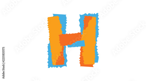 Colorful Letter H Abstract Typography with Overlapping Orange and Blue Jagged Paper Cut Shapes Isolated on White