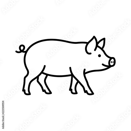 Simple outline illustration of a pig standing side view