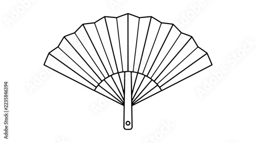 Fotografie Black outline vector icon of an open folding hand fan with pleated paper panels