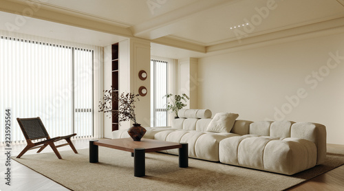 Modern Luxury Living Room Interior with Contemporary Furniture, 3D Rendering
