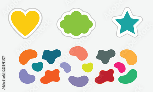 Colorful heart cloud star shapes and organic blobs set on white background