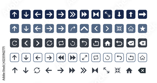 Arrow Buttons. Navigation media and UI icons in dark rounded squares