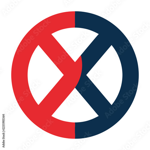 Minimalist Red and Dark Blue Circular Logo Icon Symbol Featuring Intersecting Lines