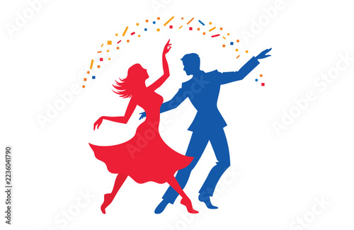 Two Elegant Ballroom Dancers in Formal Evening Wear Vector Illustration