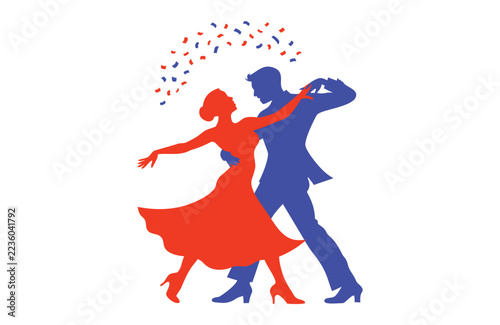 Two Elegant Ballroom Dancers in Formal Evening Wear Vector Illustration