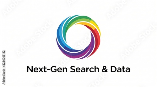 Emblem incorporating rainbow colored arcs and uppercase typography against a clean background.