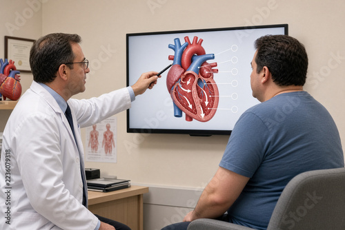 visita dal cardiologo che mostra anatomia cuore