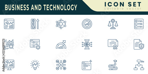 Business and Technology icon set. Editable Stroke Vector Set. Line Icon.