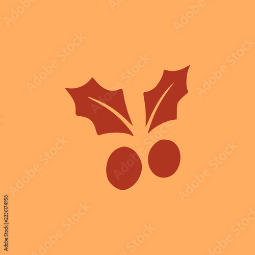 Christmas holly leaves and red berries vector icon
