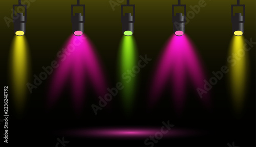 Abstract background featuring a colorful vibrant spot light effect with multiple glowing hanging lamps