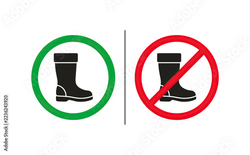 Obraz na plátně Minimalist safety sign comparing allowed footwear and prohibited boots