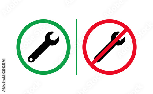 Fotografie Minimalist maintenance tool comparison with allowed and prohibited symbols