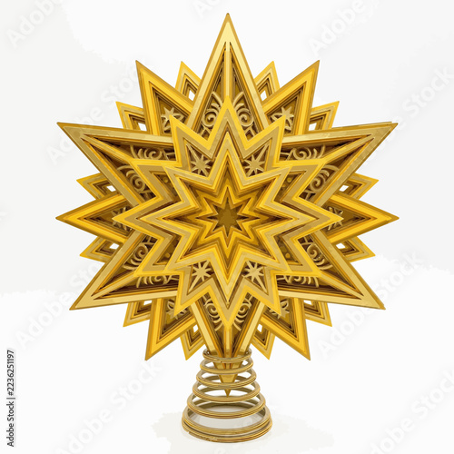 Intricate Golden Star Tree Topper, Festive Decoration