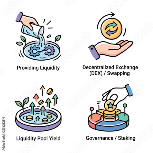 DeFi Concept Icons for Liquidity and Exchange.