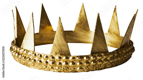 Obraz na plátně Ornate golden crown with sharp triangular spikes and textured metal band