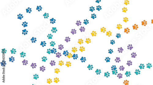 Colorful Paw Prints Trails on Transparent Background