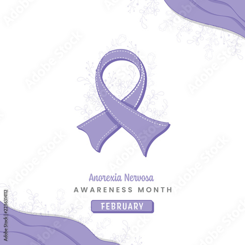 Anorexia Nervosa Awareness Month Concept Vector Illustration with Periwinkle Ribbon and Floral Background for February