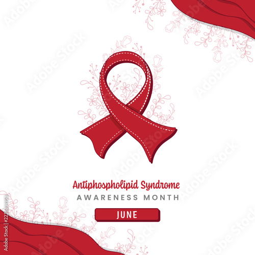 Antiphospholipid Syndrome Awareness Month Vector Illustration with Red Burgundy Ribbon and Floral Elements for June