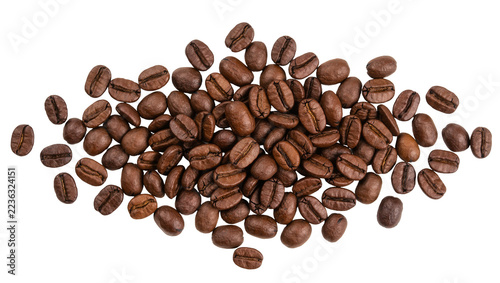 Obraz na plátně Roasted brown coffee beans pile arranged in a cluster