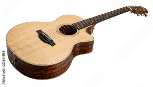 Obraz na plátně Natural wood acoustic guitar with cutaway body and steel strings