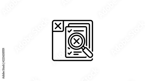 Error Search Icon: Magnifying Glass Finding Problem in Document on Transparent Background