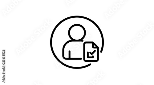 User account verification icon with checkmark document on transparent background