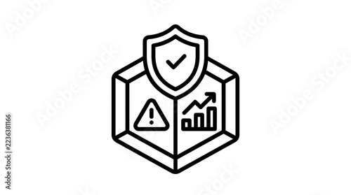 Data Security Analysis Icon with Shield, Warning, and Growth Chart