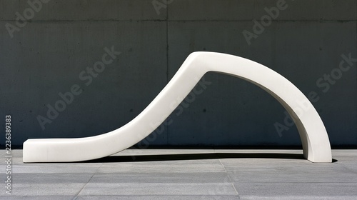 converging. Minimalist arch sculpture against concrete wall, clean lines. lifestyle magazines, social media lookbooks, designed for influencer and brand collaborations, used by radiologists.