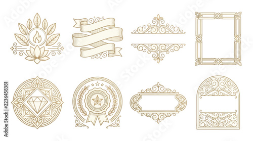 Ornate Vintage Decorative Frames and Emblems, Isolated