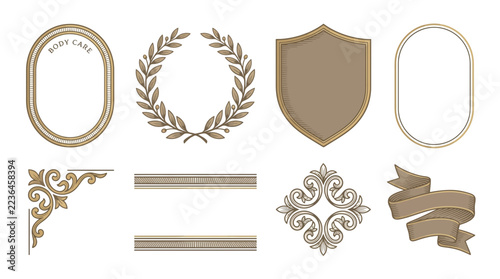 Ornate Vintage Design Elements Isolated - Frames, Laurel Wreath, Shield, Banner