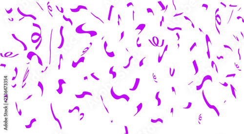 Purple confetti and streamers falling isolated on transparent background