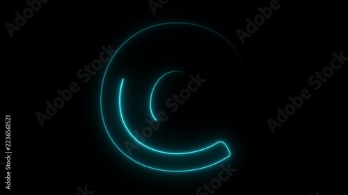 Bright cyan neon at symbol glowing on a black background