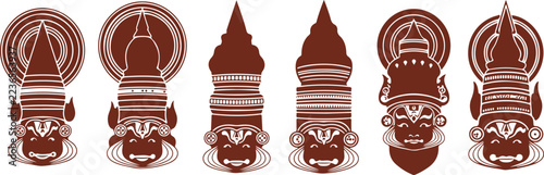 Traditional Thai Mythical Creatures with Ornate Headgear and Intricate Face Designs Isolated Illustration