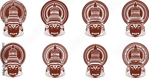 Traditional stylized illustrations of mythical yaksha guardian figures with stupa motifs isolated on transparent background