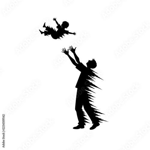 Father Tossing Child High Contrast Family Silhouette Art